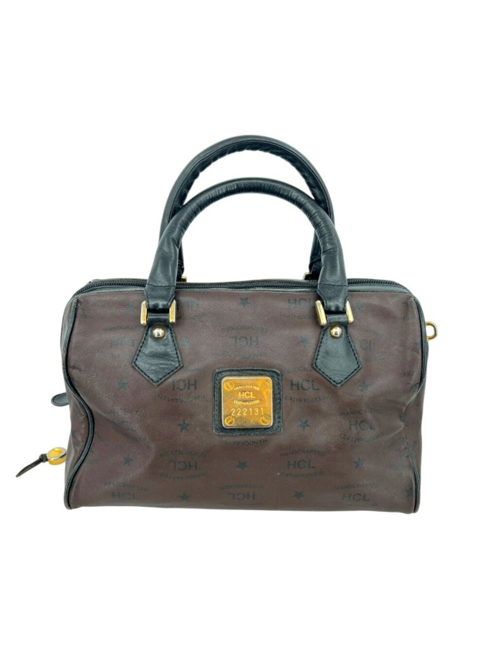 HCL Vintage 80s 90s Brown Leather Monogram Handbag Luxury Classic